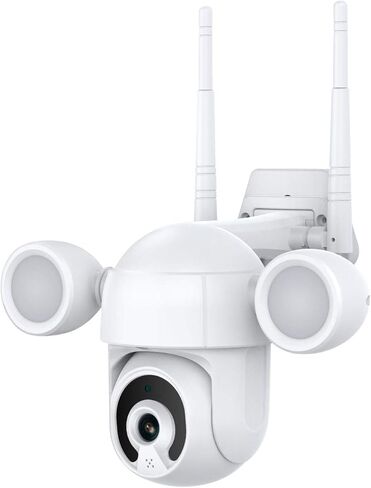 Eversecu 2K 3MP TUYA SMART LIFE LIFE WIFI WIFI IP PTZ Security Camera Camera مقاومة للطقس ، وأضواء تنشيط الحركة وتتبع السيارات ، الرؤية الليلية الملونة ، الصوت ثنائي الاتجاه ، العمل مع Alexa & Google Home in Kuwait
