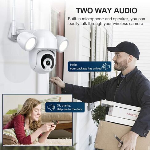 Eversecu 2K 3MP TUYA SMART LIFE LIFE WIFI WIFI IP PTZ Security Camera Camera مقاومة للطقس ، وأضواء تنشيط الحركة وتتبع السيارات ، الرؤية الليلية الملونة ، الصوت ثنائي الاتجاه ، العمل مع Alexa & Google Home in Kuwait