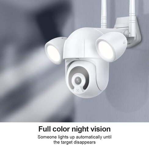 Eversecu 2K 3MP TUYA SMART LIFE LIFE WIFI WIFI IP PTZ Security Camera Camera مقاومة للطقس ، وأضواء تنشيط الحركة وتتبع السيارات ، الرؤية الليلية الملونة ، الصوت ثنائي الاتجاه ، العمل مع Alexa & Google Home in Kuwait