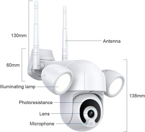 Eversecu 2K 3MP TUYA SMART LIFE LIFE WIFI WIFI IP PTZ Security Camera Camera مقاومة للطقس ، وأضواء تنشيط الحركة وتتبع السيارات ، الرؤية الليلية الملونة ، الصوت ثنائي الاتجاه ، العمل مع Alexa & Google Home in Kuwait