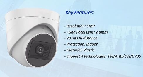 CCTV Surveillance Security 5MP HD Analog Indoor Mini Dome Camera with 2.8mm Fixed Lens, IR 20M, Plastic Housing, BNC Connector, Use with 5MP/8MP HD Analog TVI/AHD/CVI DVR in Saudi Arabia