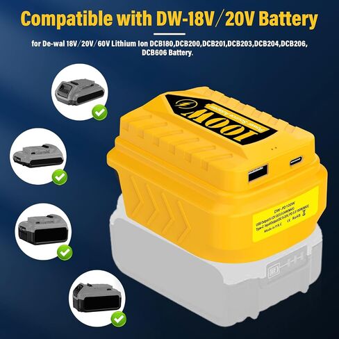 PD100W USB Battery Adapter for Dewalt 20V Battery, with Type-C Port & USB Port for Dewalt 20V Batterie & Electronic Device and Phone Charger in Saudi Arabia