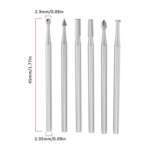 6pcs 2.3mm Engraving Router Bits 2.35mm Shank HSS Bits Set for Olive Amber Carving in Kuwait