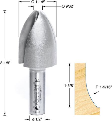 Amana Tool - 54524 Carbide Tipped Cove Vertical Raised Panel 1-9/16 Radius x 1-1/8 Dia x 1 in Saudi Arabia