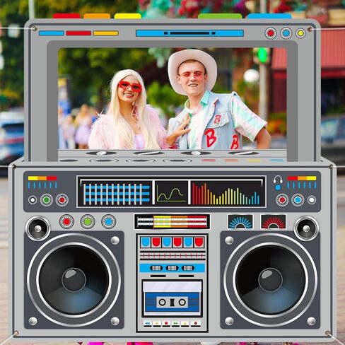80s 90s Party Decorations Neon Radio Boombox Photo Booth Props Frame in Saudi Arabia