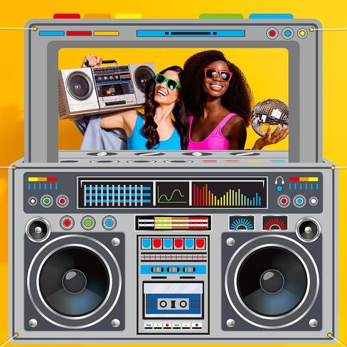 80s 90s Party Decorations Neon Radio Boombox Photo Booth Props Frame in Saudi Arabia