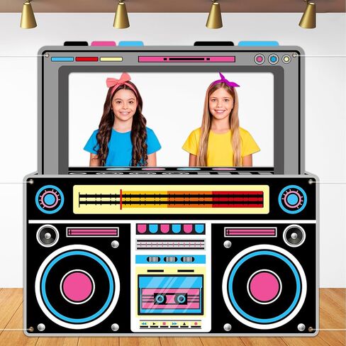 الدعائم Photo Photo Photo Booth Fort for 80s 90s حفلات الحفلات 59 × 59 بوصة ، رمادي رمادي بومب بوكس ​​إطار خلفية معلقة لافت in Kuwait