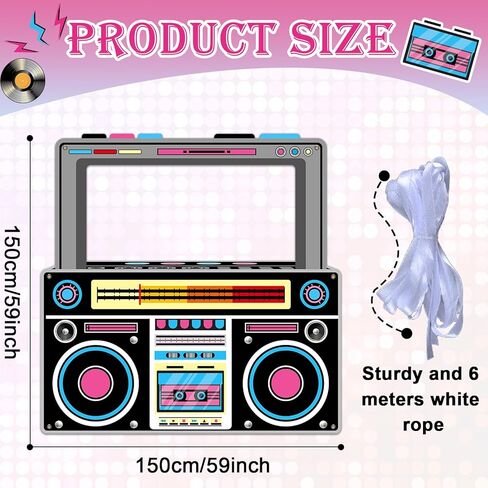 الدعائم Photo Photo Photo Booth Fort for 80s 90s حفلات الحفلات 59 × 59 بوصة ، رمادي رمادي بومب بوكس ​​إطار خلفية معلقة لافت in Kuwait