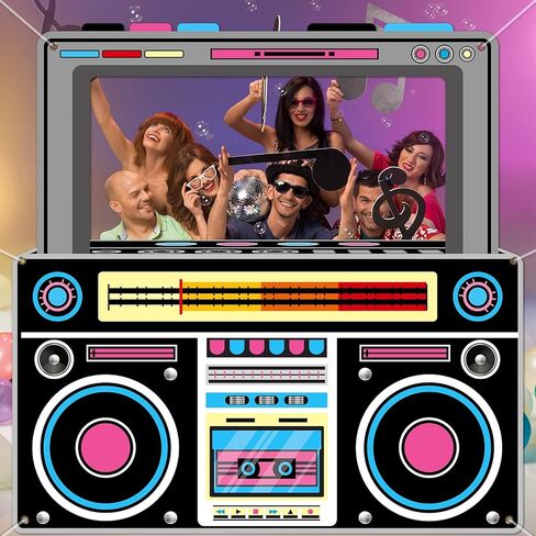 الدعائم Photo Photo Photo Booth Fort for 80s 90s حفلات الحفلات 59 × 59 بوصة ، رمادي رمادي بومب بوكس ​​إطار خلفية معلقة لافت in Kuwait