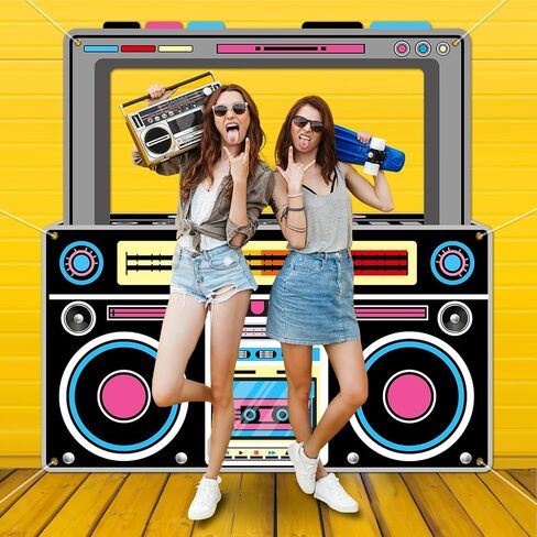 الدعائم Photo Photo Photo Booth Fort for 80s 90s حفلات الحفلات 59 × 59 بوصة ، رمادي رمادي بومب بوكس ​​إطار خلفية معلقة لافت in Kuwait