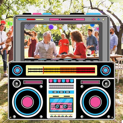 الدعائم Photo Photo Photo Booth Fort for 80s 90s حفلات الحفلات 59 × 59 بوصة ، رمادي رمادي بومب بوكس ​​إطار خلفية معلقة لافت in Kuwait