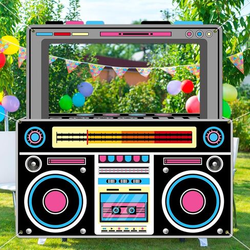 الدعائم Photo Photo Photo Booth Fort for 80s 90s حفلات الحفلات 59 × 59 بوصة ، رمادي رمادي بومب بوكس ​​إطار خلفية معلقة لافت in Kuwait