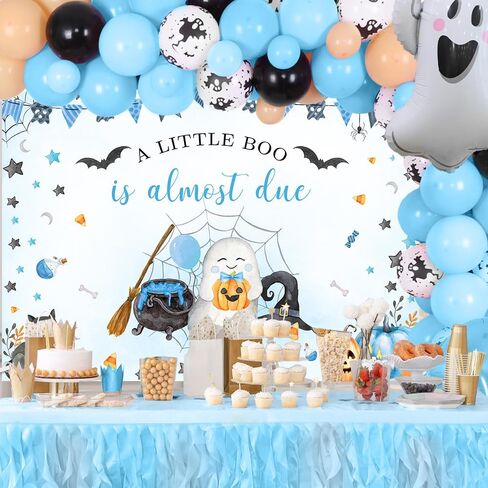 Mehofond Halloween Baby Baphrop Backdrop for Boy A Little Boo هو تقريبًا زخارف خلفية زرقاء لطيفة شبح عيد الهالوين بولين حديث الولادة. in Kuwait