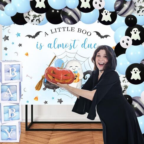 Mehofond Halloween Baby Baphrop Backdrop for Boy A Little Boo هو تقريبًا زخارف خلفية زرقاء لطيفة شبح عيد الهالوين بولين حديث الولادة. in Kuwait