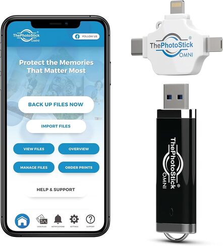 ThePhotoStick® Omni 256GB Photo Backup for iPhone, Android + Portable Case | Automatic Photo and Video Backup, iOS and Android, macOS and PC, Flash Drive, Water-Resistant and Shockproof Case in Saudi Arabia