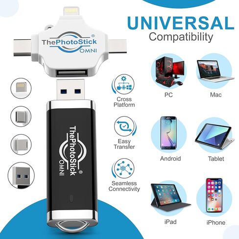 ThePhotoStick® Omni 256GB Photo Backup for iPhone, Android + Portable Case | Automatic Photo and Video Backup, iOS and Android, macOS and PC, Flash Drive, Water-Resistant and Shockproof Case in Saudi Arabia