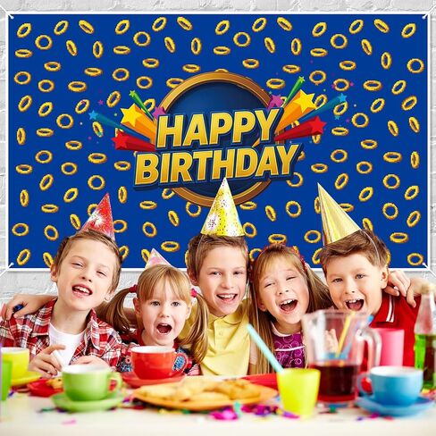 خلفية عيد ميلاد الكرتون ، 6 × 4 قدم لافتة عيد ميلاد سعيد مع حلقات الذهب طباعة صورة الدعامة للبنين والبنات كارتون مواضيع حفلات الفيديو لوازم حفلة in Kuwait