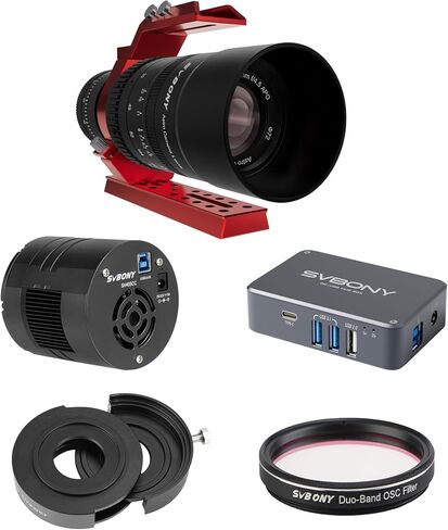sv555 54mm f/4.5 Apo Astrograph مجموعة لتصوير الفلك الفلكي في السماء العميقة مع كاميرا SV405CC المبردة ، محول طاقة التلسكوب SV241 ، درج مرشح SV226 ، مرشح سديم النطاق D220 SV220 ، تقليل التلوث الخفيف ، in Saudi Arabia