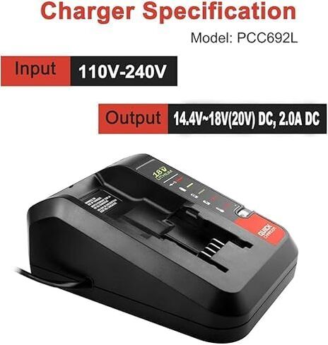 MANUFER 2PACK 3.0Ah 20V PCC680L Li-ion Battery and PCC692L Charger Replacement for Porter Cable 20V Battery Compatible with Porter Cable Battery PCC680L, PCC681L, PCC682L, PCC685L, PCC685LP, PCC699L in Kuwait