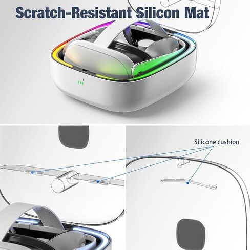 شحن قفص الاتهام لـ Meta Quest 3 VR Classes Charger Charger Station Station For Meta Quest 3 ، RGB Lighting Modes قابل للتعديل إلى 7 أنواع من الضوء والشحن والتخزين. in Saudi Arabia
