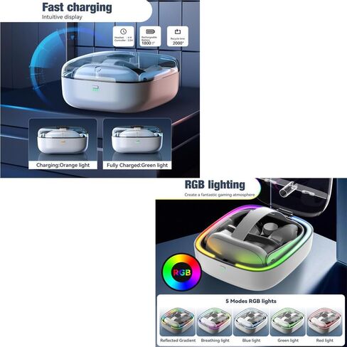 شحن قفص الاتهام لـ Meta Quest 3 VR Classes Charger Charger Station Station For Meta Quest 3 ، RGB Lighting Modes قابل للتعديل إلى 7 أنواع من الضوء والشحن والتخزين. in Saudi Arabia