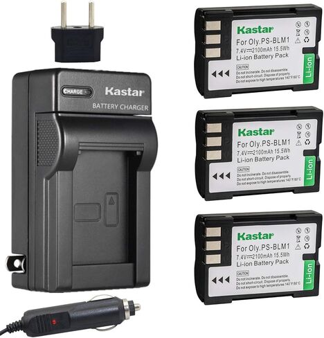 بطارية KASTAR (3 عبوات) ومجموعة الشاحن لأوليمبوس BLM-1 ، BLM-01 ، PS-BLM1 يعمل لأوليمبوس C-5060 ، C-7070 ، C-8080 ، E-1 ، E-3 ، E-30 ، E-520 ، EVOLT E-300 ، E-330 ، E-500 ، E-510 in Kuwait