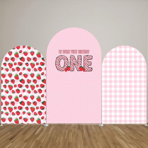 Pink Strawberry Stretchy Arch Cover Backdrop Photo Booth Background Birthday Baby Shower Baptism Party Decoration Curved Top Frame Spandex (GX-2668,6x2.6ft) in Saudi Arabia