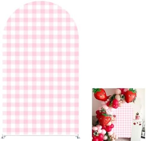 Pink Strawberry Stretchy Arch Cover Backdrop Photo Booth Background Birthday Baby Shower Baptism Party Decoration Curved Top Frame Spandex (GX-2668,6x2.6ft) in Saudi Arabia