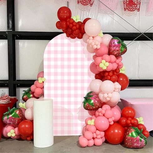 Pink Strawberry Stretchy Arch Cover Backdrop Photo Booth Background Birthday Baby Shower Baptism Party Decoration Curved Top Frame Spandex (GX-2668,6x2.6ft) in Saudi Arabia