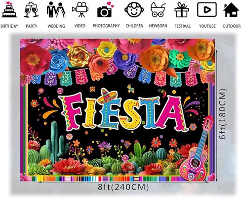 7x5ft Mexican Fiesta Backdrop – Colorful Serape Blanket Theme Photography Background with Papel Picado, Cactus, Guitar, and Piñata for Cinco de Mayo, Birthday Party, Taco Tuesday, Fiesta Decorations in Saudi Arabia