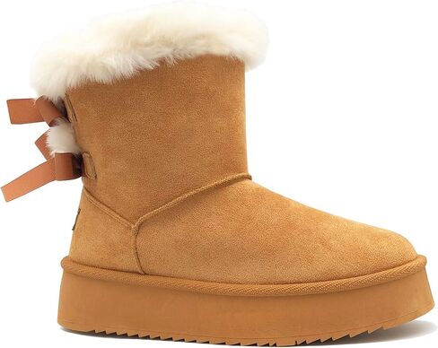 REDVOLUTION Women's Classic Fuzzy Platform Boot Fringe Accent Snow Boots Butterfly Bow-Accent Fashion Boots with Anti-Slip Outsole Outdoor in Kuwait