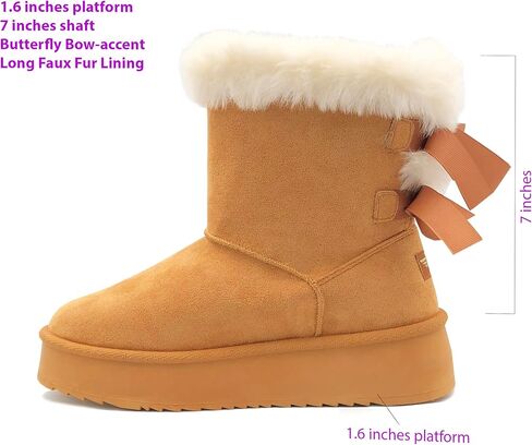 REDVOLUTION Women's Classic Fuzzy Platform Boot Fringe Accent Snow Boots Butterfly Bow-Accent Fashion Boots with Anti-Slip Outsole Outdoor in Kuwait