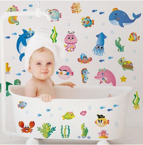 Joyartu Under the Sea Fish Wall Secals Sharks Sharks Seaweed Ocean Wall Stickers للحضانة أو غرفة اللعب أو الفصل الدراسي - Peel and Stick Sea Creatures Art (Shark ، Dolphin ، Turtle ، Jellyfish) in Saudi Arabia