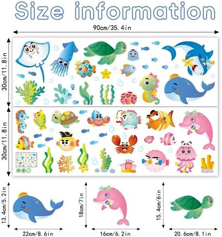 Joyartu Under the Sea Fish Wall Secals Sharks Sharks Seaweed Ocean Wall Stickers للحضانة أو غرفة اللعب أو الفصل الدراسي - Peel and Stick Sea Creatures Art (Shark ، Dolphin ، Turtle ، Jellyfish) in Saudi Arabia