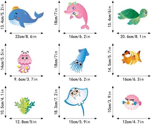 Joyartu Under the Sea Fish Wall Secals Sharks Sharks Seaweed Ocean Wall Stickers للحضانة أو غرفة اللعب أو الفصل الدراسي - Peel and Stick Sea Creatures Art (Shark ، Dolphin ، Turtle ، Jellyfish) in Saudi Arabia