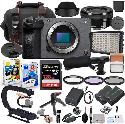 كاميرا Cinema الرقمية Sony FX30 (ILME-FX30B) مع حزمة عدسة من 16 إلى 50 مم + حزمة ملحقات مع ذاكرة مقاس 128 جيجابايت ، مصباح LED ، ميكروفون ، قبضة U-Stabpization ، حزمة البرامج والمزيد in Kuwait