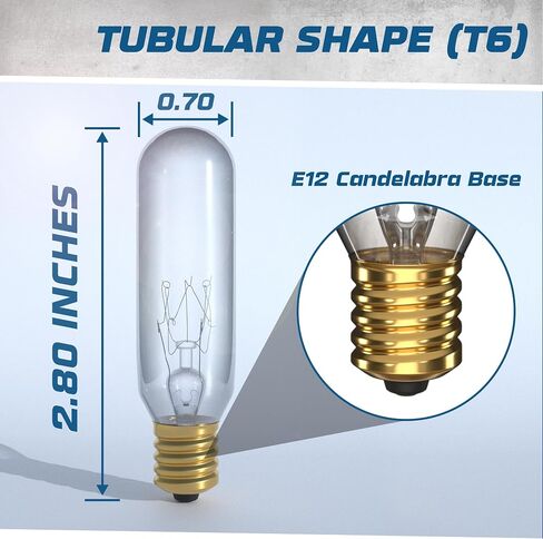 OhLectric T6 Tubular Incandescent Light Bulb - 25W, E12 Candelabra Base - Clear - Dimmable - 120V, 180L, 2000 Hours - 2700K, Warm White - Pack of 12 - OL-46474 in Saudi Arabia