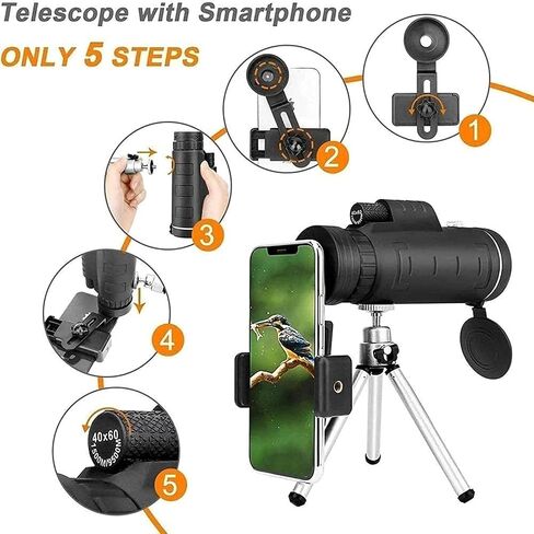 40X60 High Power HD Monocular Scope Waterproof Monocular with and Clear FMC BAK4 Prism Focus for Bird Watching Traveling Concert with in Saudi Arabia