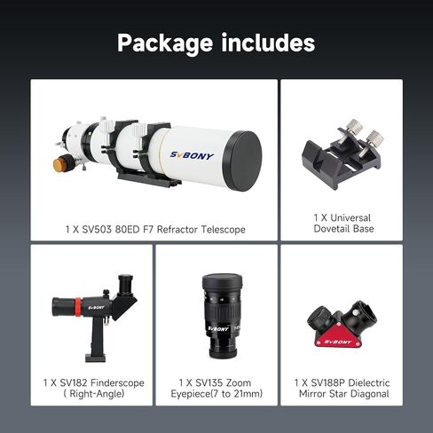 SVBONY SV503 Telescope, 80ED F7 Telescope for Adults High Powered, with SV182 Finderscope, SV135 Zoom Eyepiece, SV188P Dielectric Mirror Star Diagonal, Universal Dovetail Base, for Astro Observation in Saudi Arabia