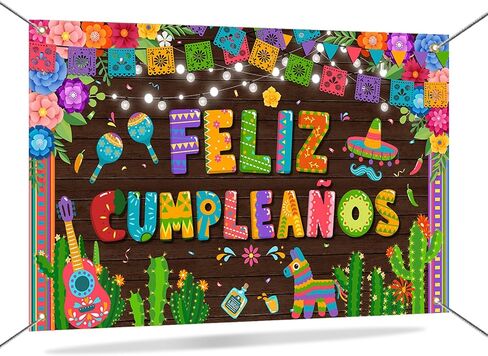 Mocsicka Feliz Cumpleaños Banner Mexican Spanish Birthday Party Decorations Fiesta Birthday Background Party Supplies 70.8 x 43.3 Inch in Saudi Arabia