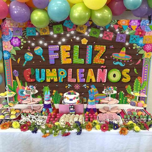 Mocsicka Feliz Cumpleaños Banner Mexican Spanish Birthday Party Decorations Fiesta Birthday Background Party Supplies 70.8 x 43.3 Inch in Saudi Arabia