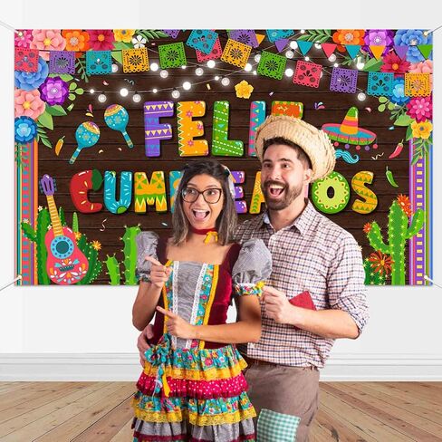 Mocsicka Feliz Cumpleaños Banner Mexican Spanish Birthday Party Decorations Fiesta Birthday Background Party Supplies 70.8 x 43.3 Inch in Saudi Arabia