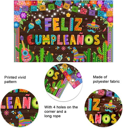 Mocsicka Feliz Cumpleaños Banner Mexican Spanish Birthday Party Decorations Fiesta Birthday Background Party Supplies 70.8 x 43.3 Inch in Saudi Arabia