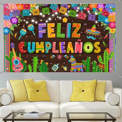 Mocsicka Feliz Cumpleaños Banner Mexican Spanish Birthday Party Decorations Fiesta Birthday Background Party Supplies 70.8 x 43.3 Inch in Saudi Arabia