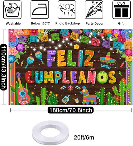Mocsicka Feliz Cumpleaños Banner Mexican Spanish Birthday Party Decorations Fiesta Birthday Background Party Supplies 70.8 x 43.3 Inch in Saudi Arabia