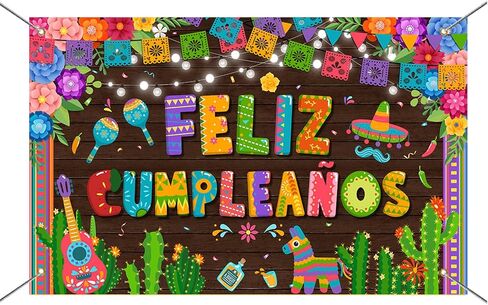 Mocsicka Feliz Cumpleaños Banner Mexican Spanish Birthday Party Decorations Fiesta Birthday Background Party Supplies 70.8 x 43.3 Inch in Saudi Arabia