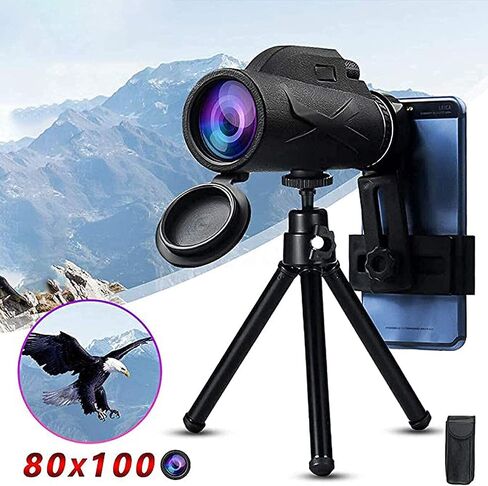 Telescope 80x100 HD الأحاد أحادي مع حامل الهواتف الذكية العالمية للبوصلة وترايبود لمشاهدة الطيور الحفلات التخييم للمشي لمسافات طويلة in Saudi Arabia