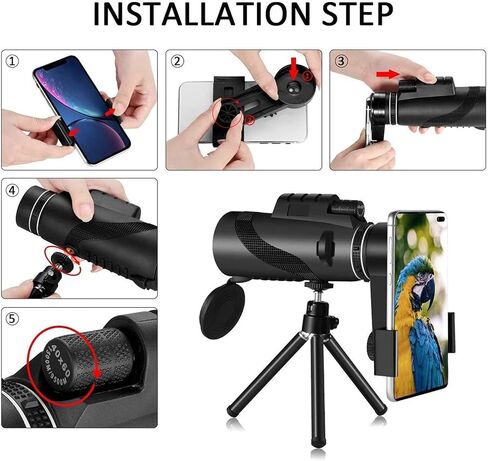 تحديث أحدث تلسكوب أحادي للهاتف الذكي 40x60 HD Telescope أحادي العين مع حامل الهواتف الذكية وترايبود لمشاهدة الطيور/التخييم/المشي/السفر/السفر in Saudi Arabia