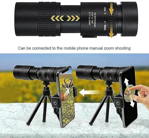 Telescope - 4K 10-300x40mm Super Telephoto Zoom Monocular Telescope High Power Monocular High Power Prism Monocular and Quick Smartphone Holder in Saudi Arabia