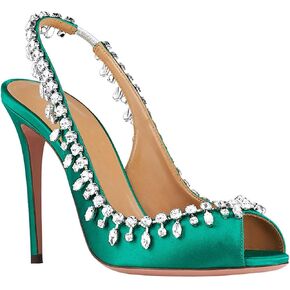 High Heels Womens Open Stee Stiletto Rhinestone Chains Sandals Sandals Sligning Slingback Wedder Dress Shoes 11cm ، White-38 in Kuwait